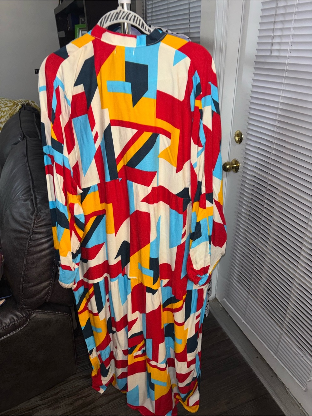 Bold Geometric Maxi Dress in Red, Blue, Yellow, White - Picture 2 of 2